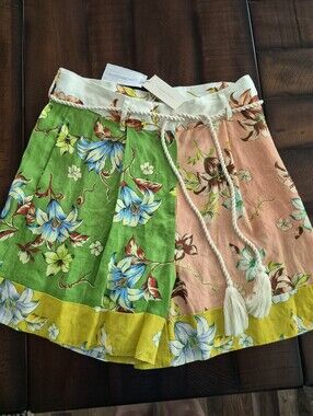 NWT Magashoni Patchwork Floral Rope-Waist Linen Shorts, Multi-color - Size 8